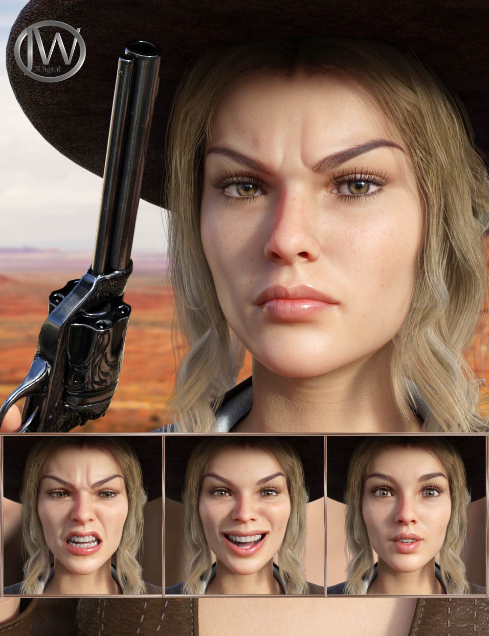 Western Girl - Expressions for Genesis 8 Female and Honni 8 by: JWolf, 3D Models by Daz 3D