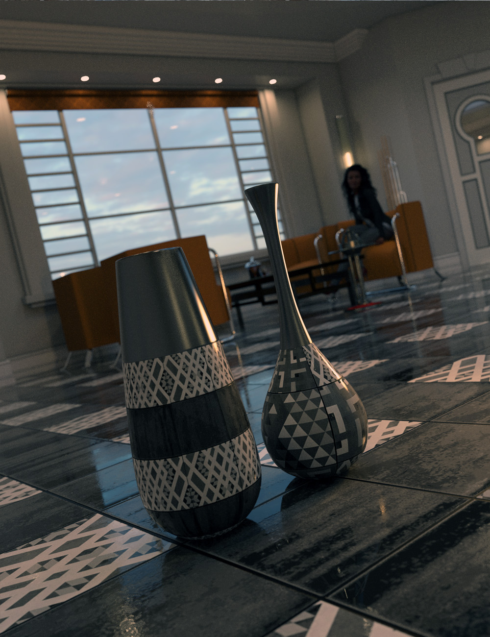 Deco Noir Floor Tile Iray Shaders by: ForbiddenWhispers, 3D Models by Daz 3D