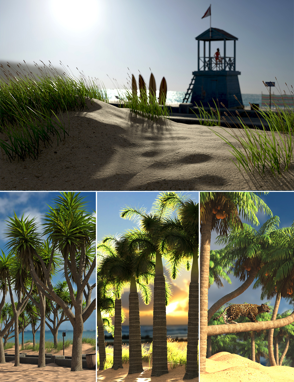 Seaside Walkway and Palm Tree Bundle by: Predatron, 3D Models by Daz 3D