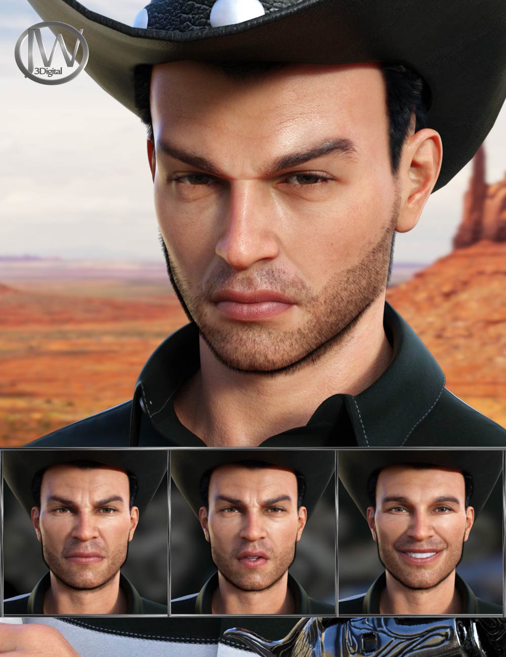 Cowboy Expressions for Genesis 8 Male and Holt 8 by: JWolf, 3D Models by Daz 3D
