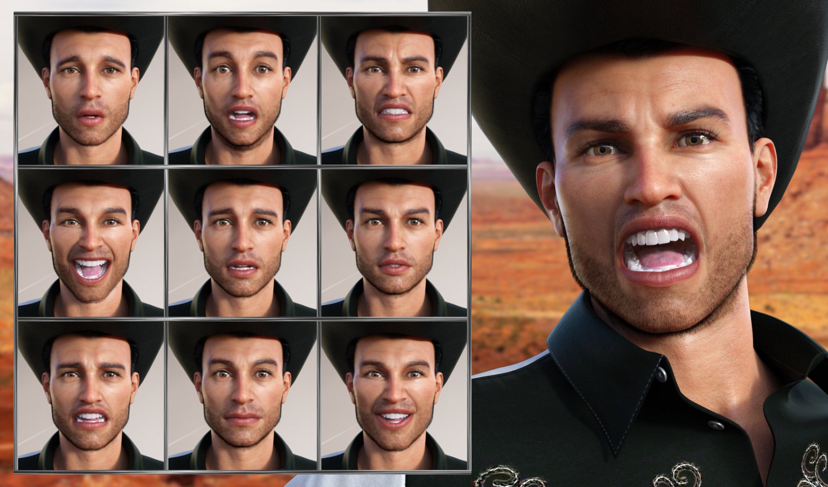 Cowboy Expressions for Genesis 8 Male and Holt 8 by: JWolf, 3D Models by Daz 3D