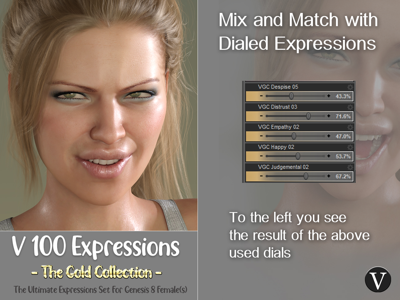 V 100 Expressions The Gold Collection for Genesis 8 Female by: Valery3D, 3D Models by Daz 3D