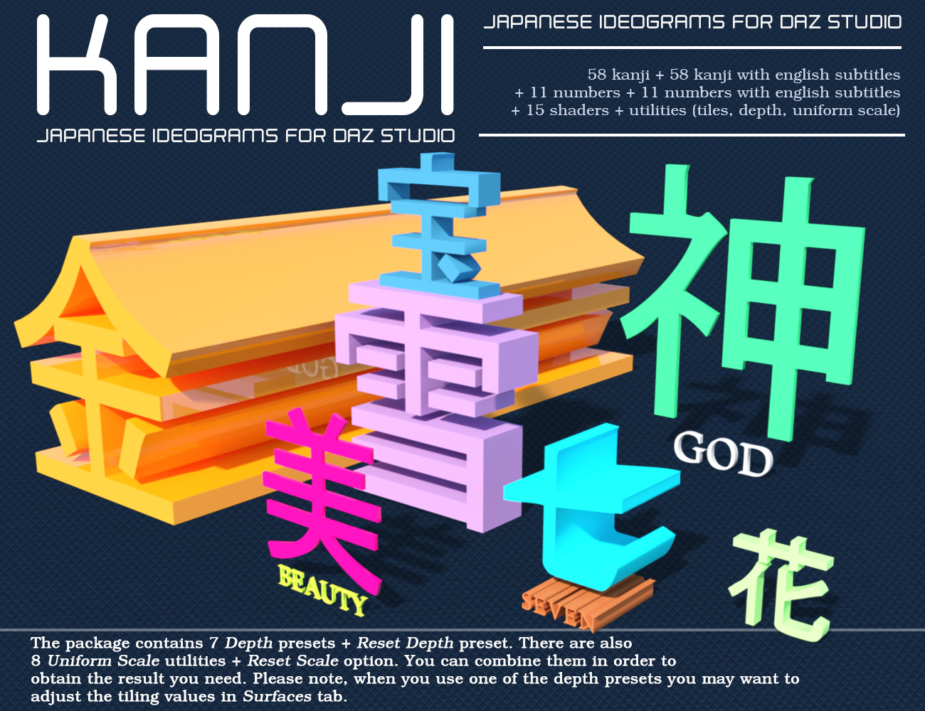 KANJI - Japanese Ideograms for DAZ Studio by: Aedilium, 3D Models by Daz 3D