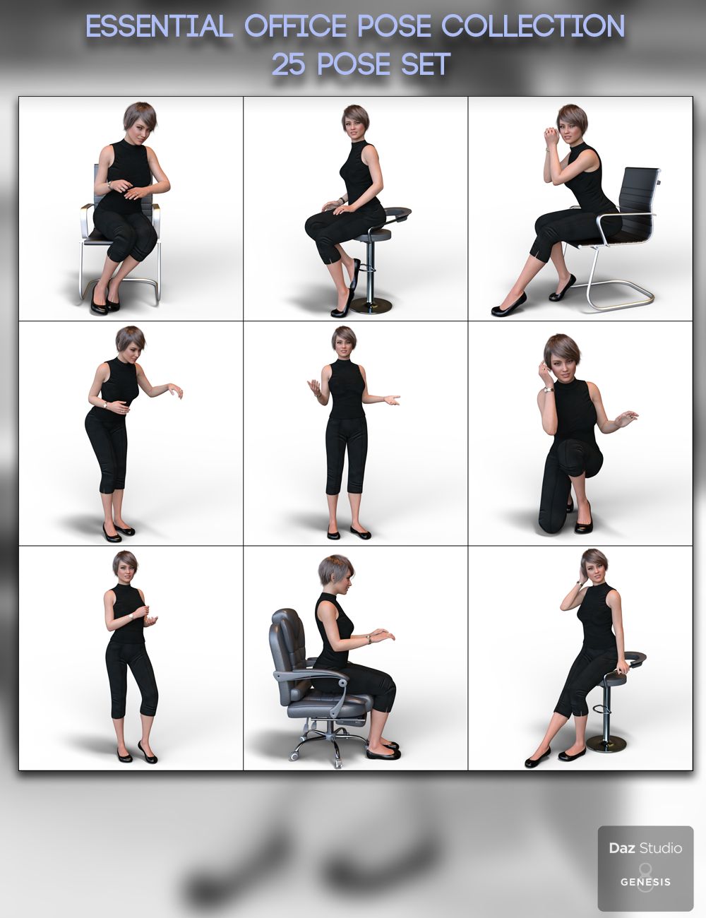 Essential Office Poses for Genesis 8 Female by: Paper TigerIronman, 3D Models by Daz 3D
