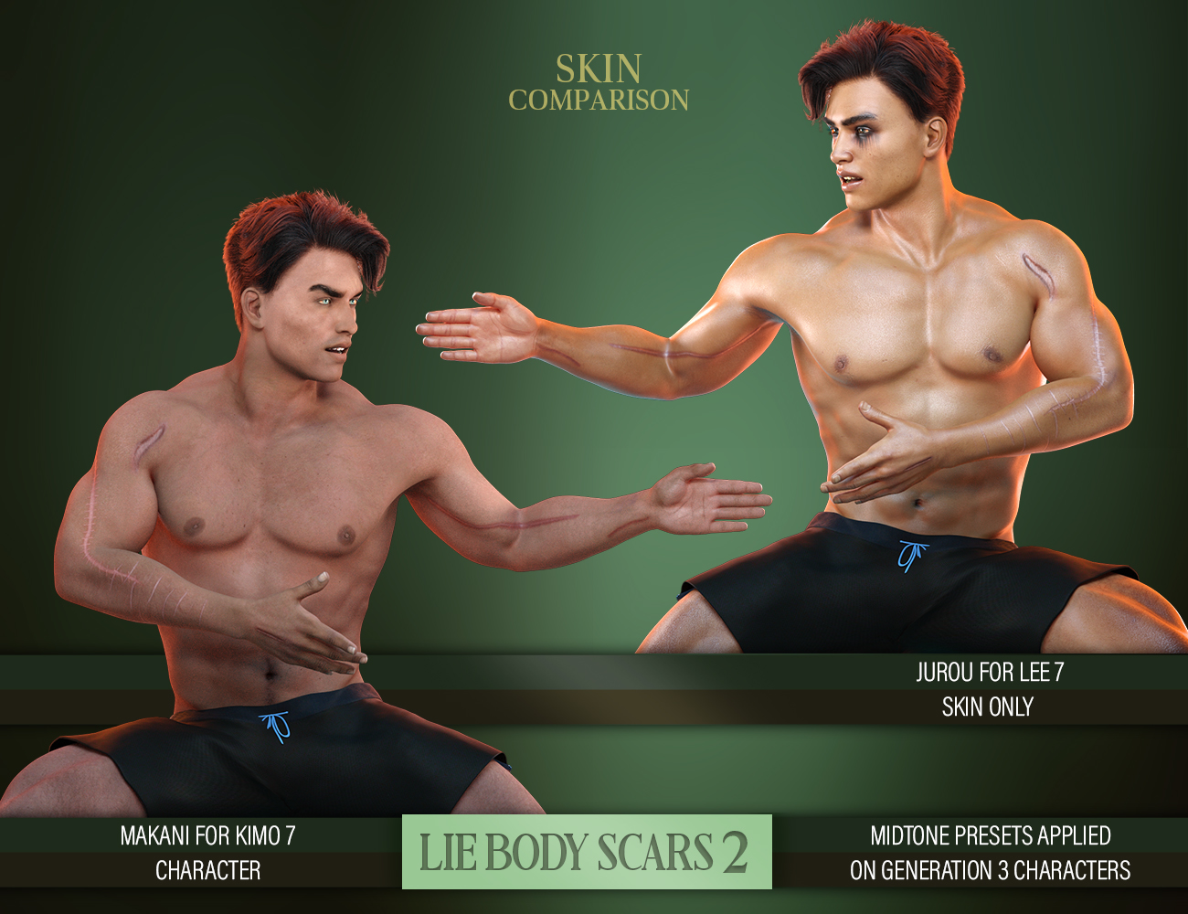 LIE Body Scars 2 for Genesis 3 and 8 Male(s) by: FenixPhoenixEsid, 3D Models by Daz 3D