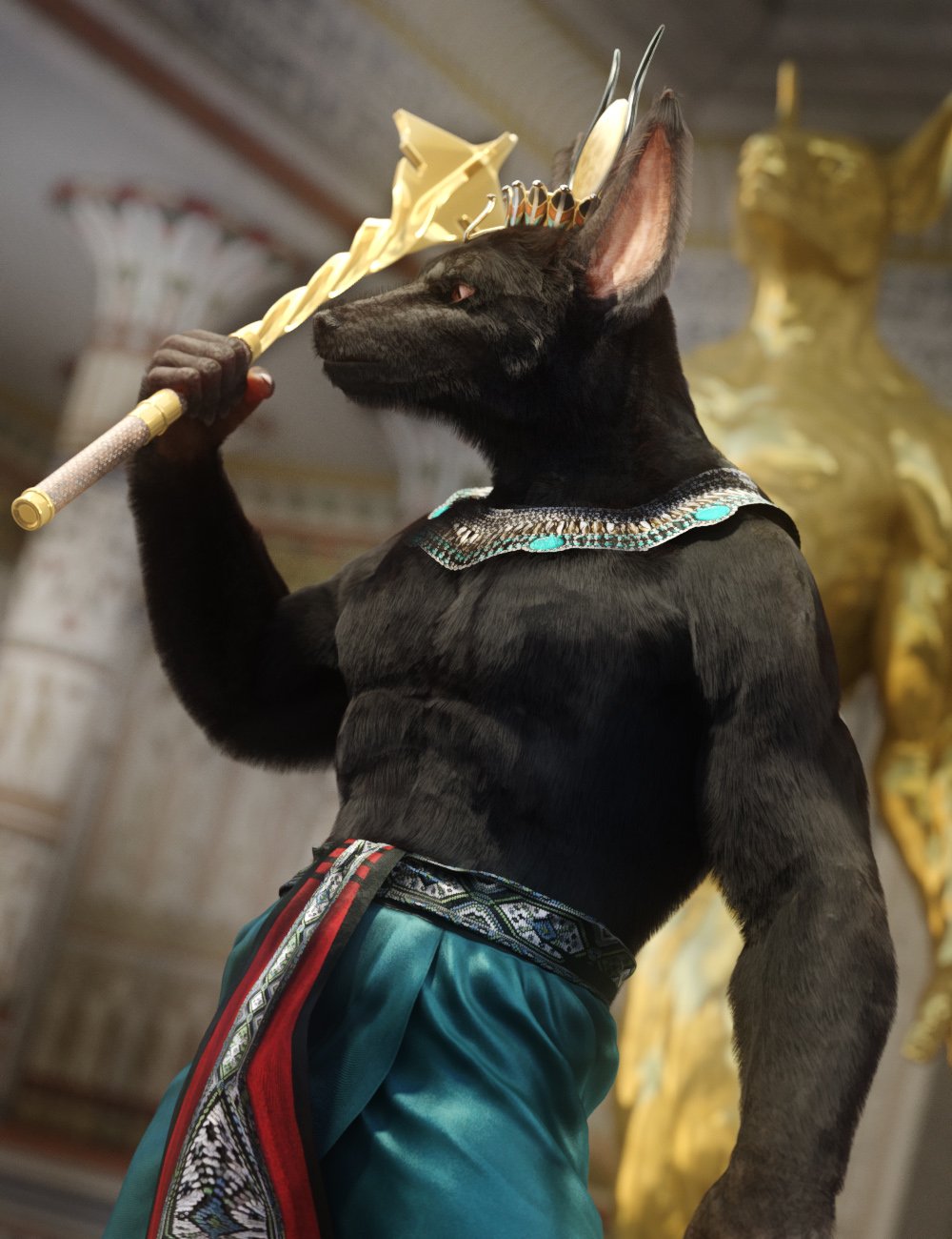 Majestic Anubis with dForce Hair for Genesis 8 Male by: RawArt, 3D Models by Daz 3D