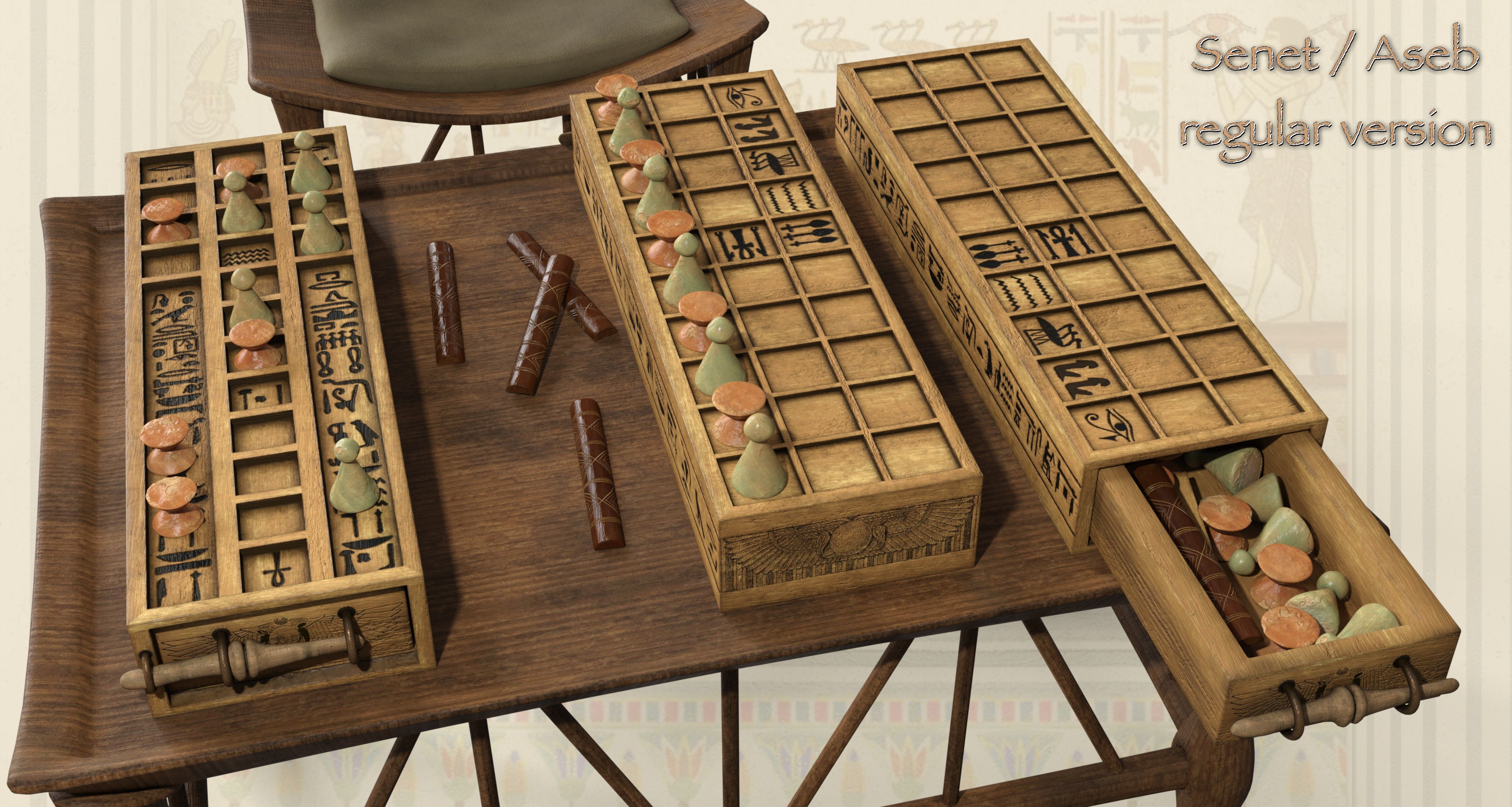Egyptian Senet Game and Poses for Genesis 8 by: 3D-GHDesign, 3D Models by Daz 3D