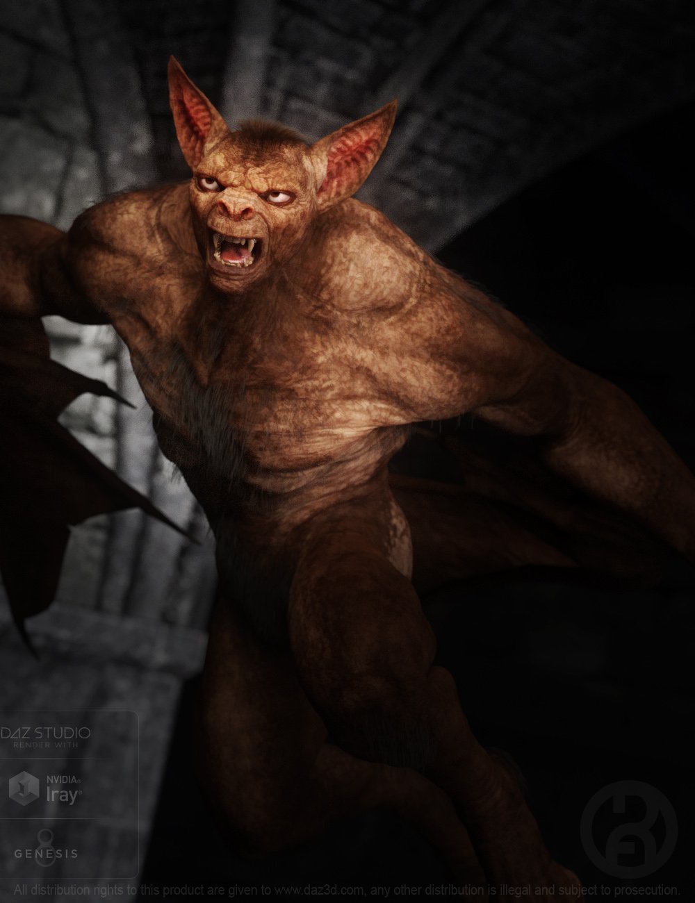 Bat Beast with dForce Hair for Genesis 8 Male by: RawArt, 3D Models by Daz 3D