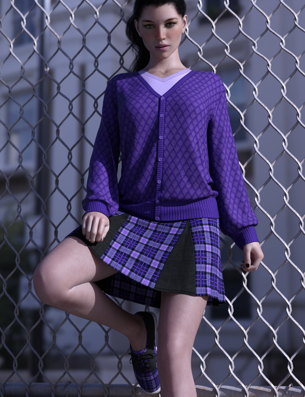 dForce Preppy Girl Outfit for Genesis 8 Females by: Leviathan, 3D Models by Daz 3D