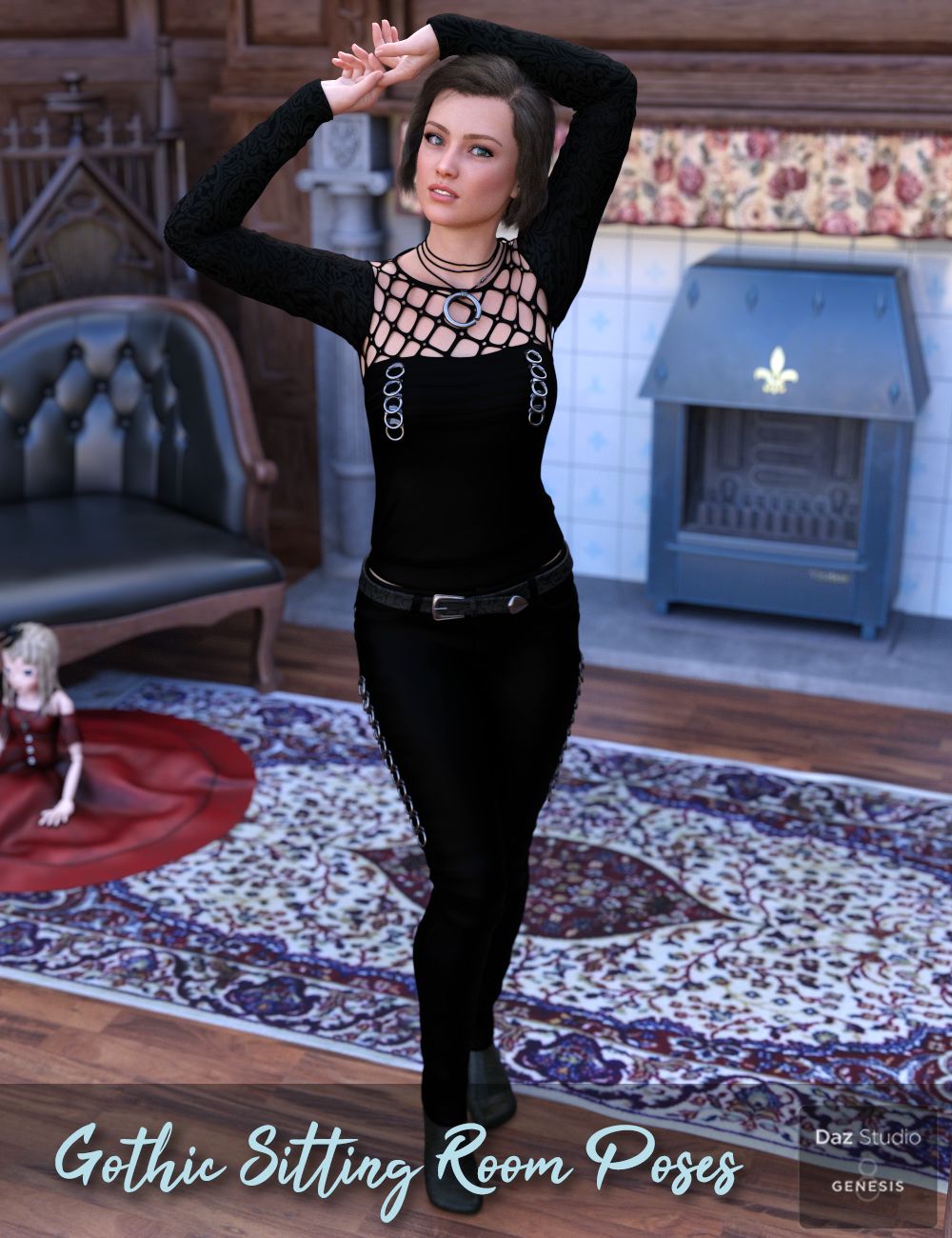 IM Gothic Sitting Room Poses for Genesis 8 Female by: Paper TigerIronman, 3D Models by Daz 3D