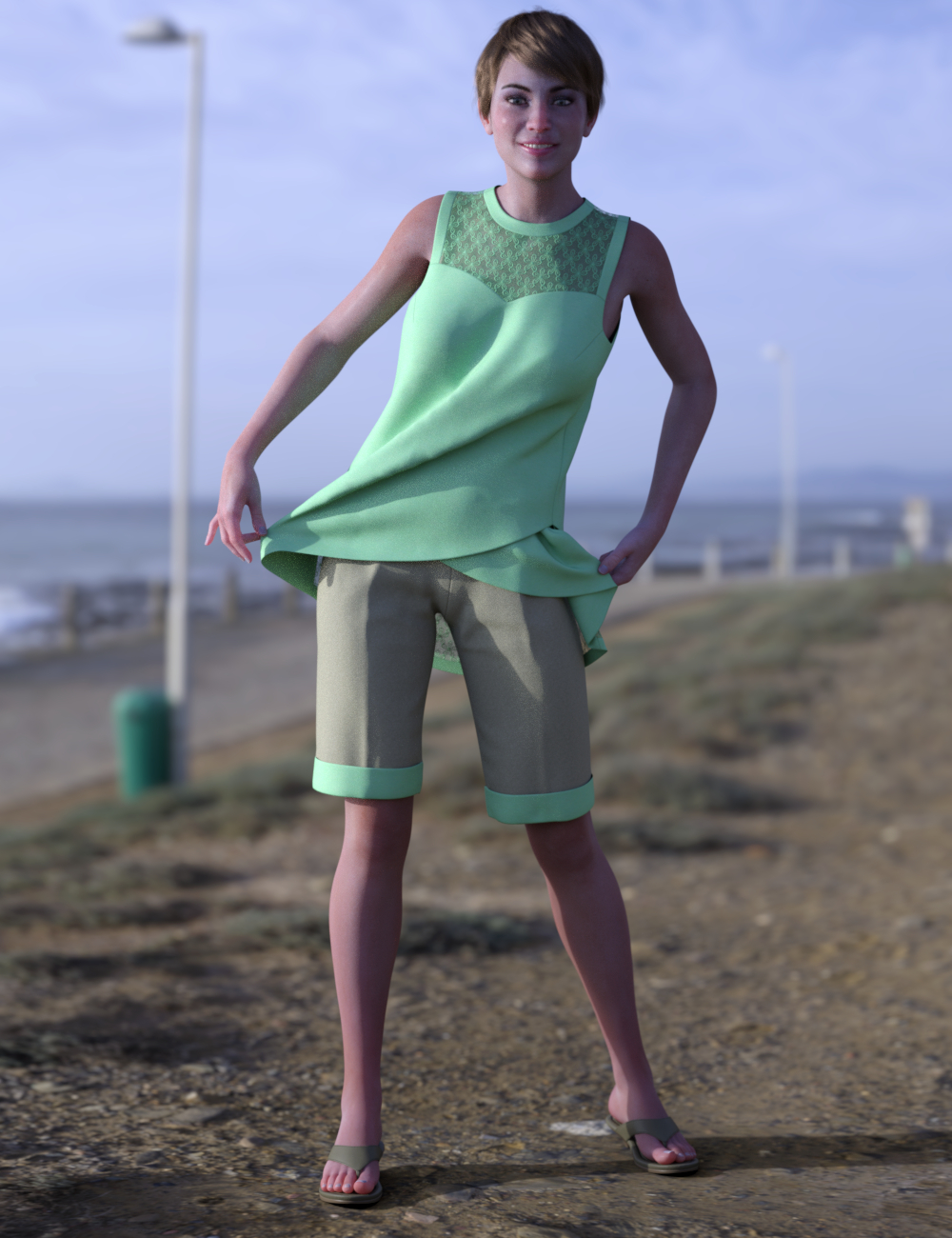 dForce Bermuda Shorts Outfit for Genesis 8 Females by: Leviathan, 3D Models by Daz 3D
