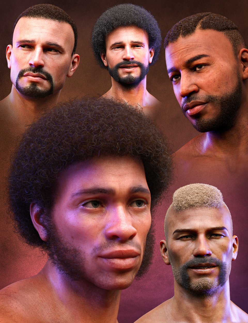 Curly Hair and Facial Hair for Genesis 8 Males | Daz 3D