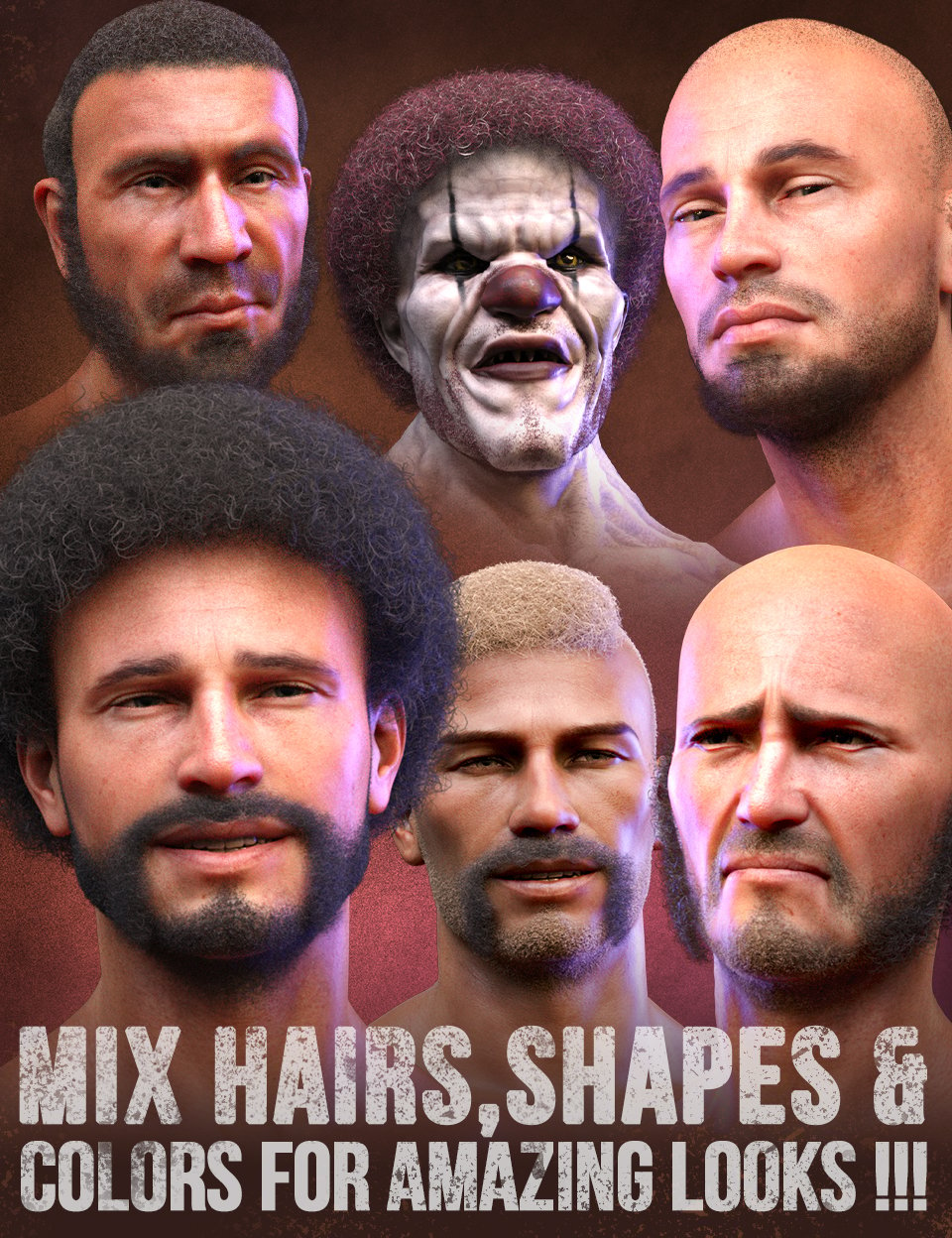 Curly Hair and Facial Hair for Genesis 8 Males by: Matari3D, 3D Models by Daz 3D