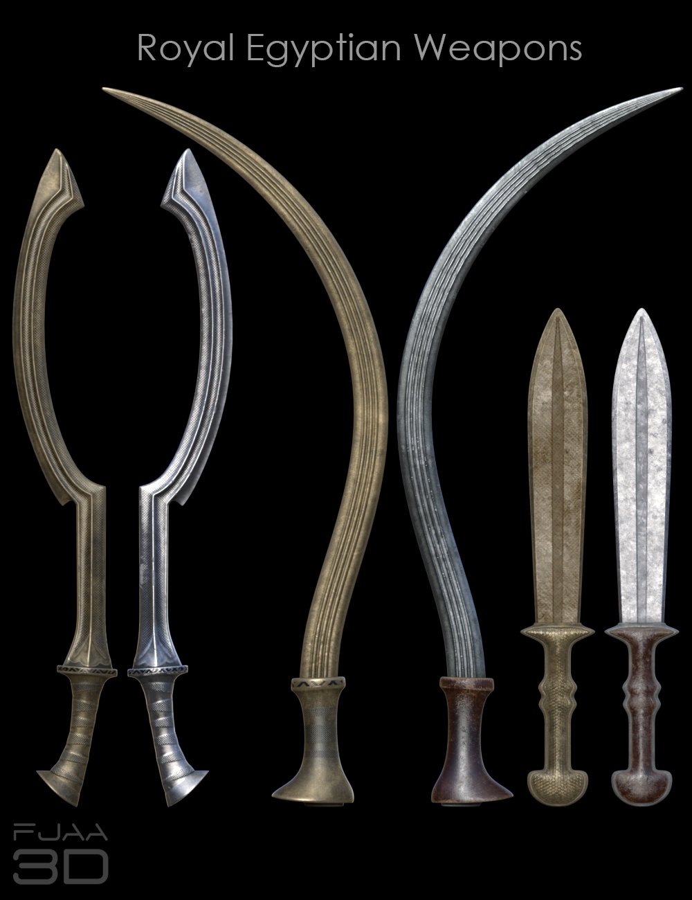 Royal Egyptian Weapons for Genesis 8 Royal Egyptian Weapons for Genesis 8 by: fjaa3d, 3D Models by Daz 3D