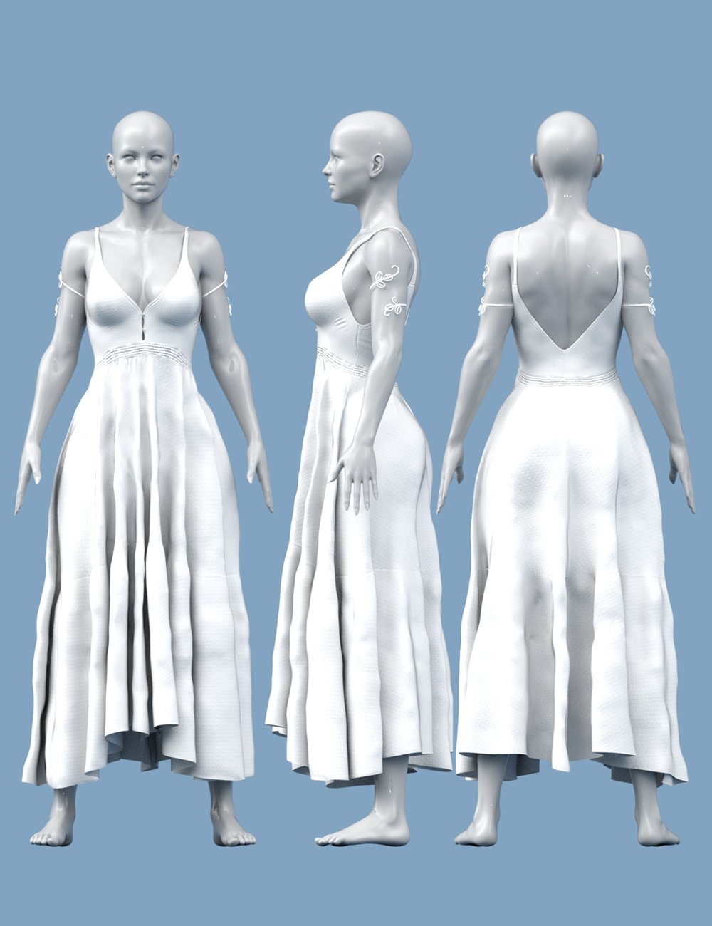 dForce X-Fashion Floral Bohemian Dress by: xtrart-3d, 3D Models by Daz 3D