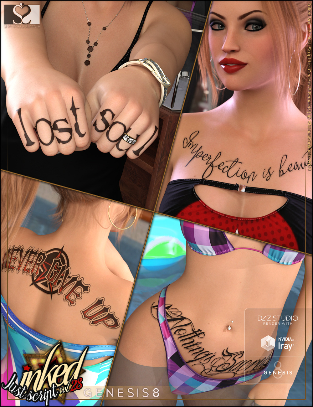Inked Vol. 28: Just Script for Genesis 8 Females by: ShanasSoulmate, 3D Models by Daz 3D
