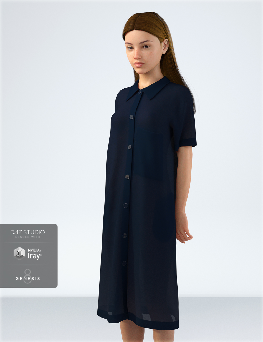 dForce HnC Short Sleeve Shirt Dress Outfit for Genesis 8 Females by: IH Kang, 3D Models by Daz 3D