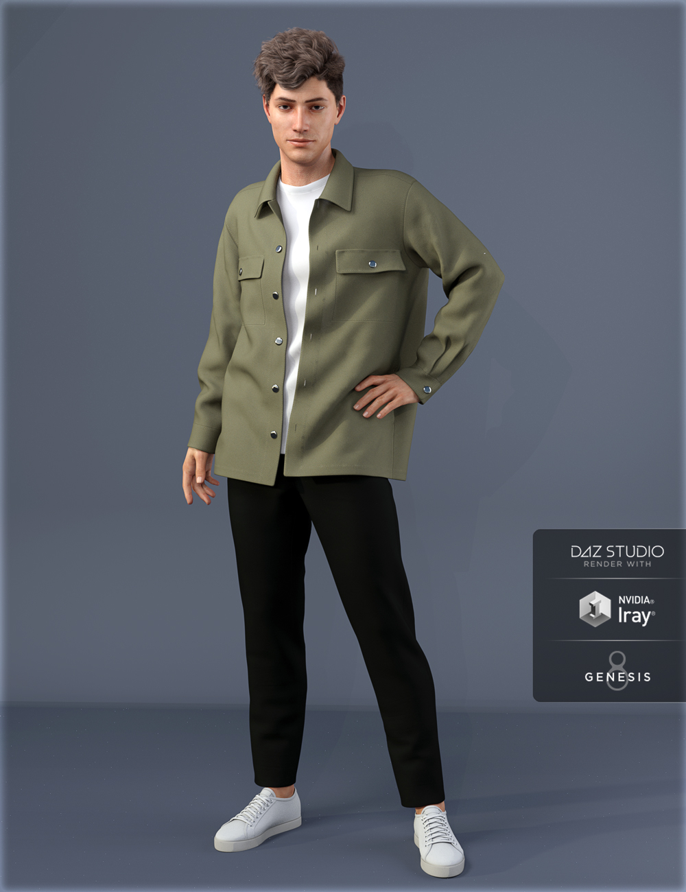 dForce HnC Shirt Jacket Outfit for Genesis 8 Males by: IH Kang, 3D Models by Daz 3D