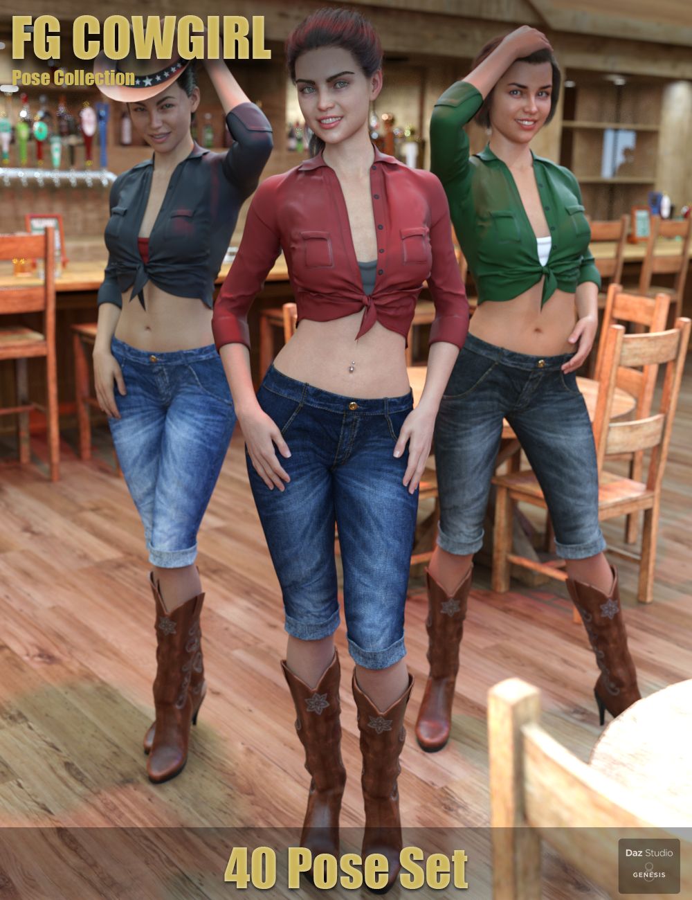 FG Cowgirl Pose Collection for Genesis 8 by: Paper TigerIronman, 3D Models by Daz 3D