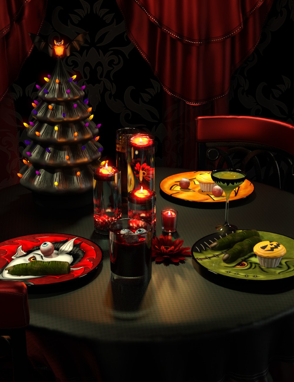 Halloween Fright Table Decor by: ARTCollab, 3D Models by Daz 3D