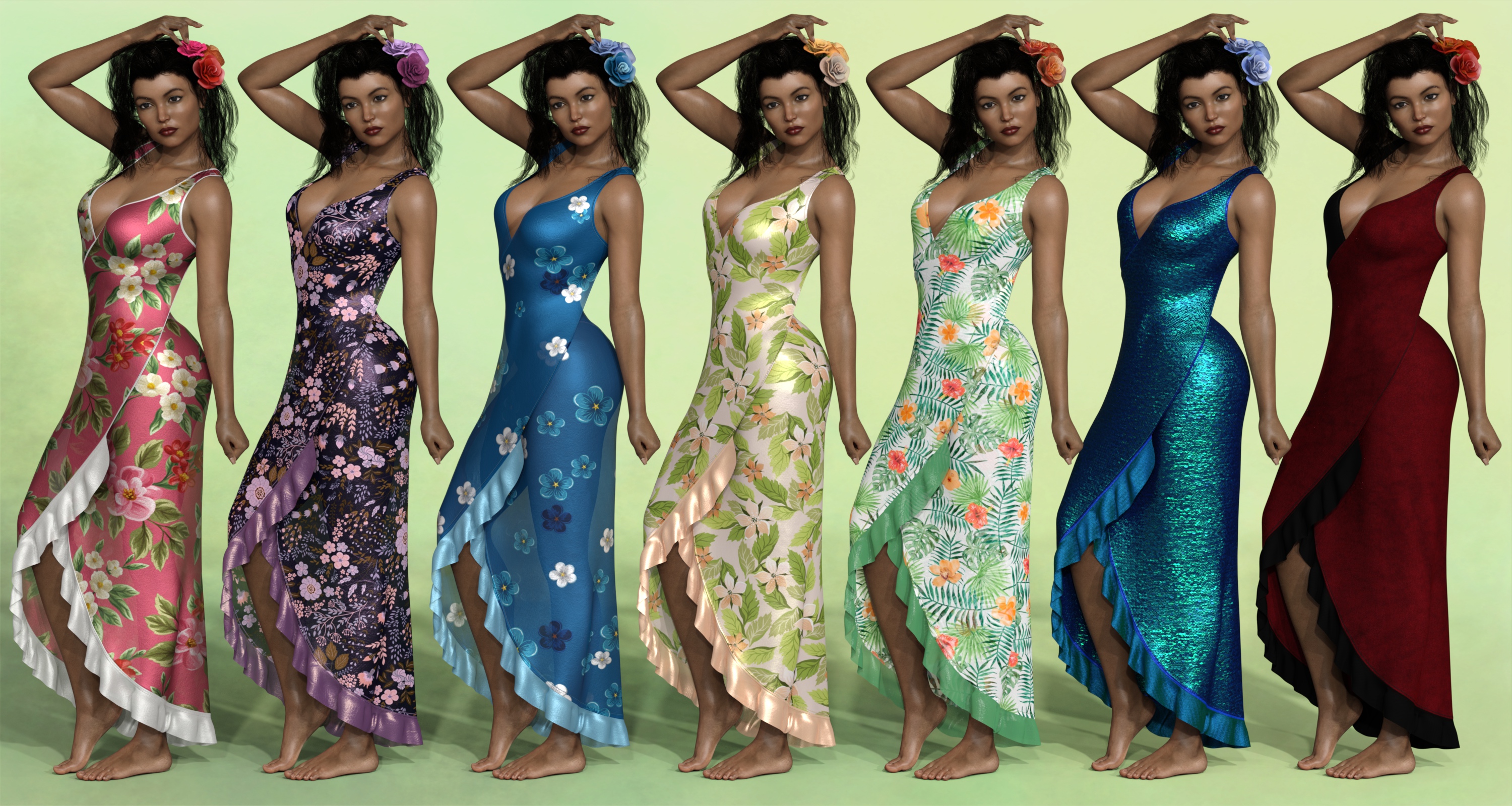 dForce Floral Fiesta Outfit for Genesis 8 Females by: 3D-GHDesign, 3D Models by Daz 3D