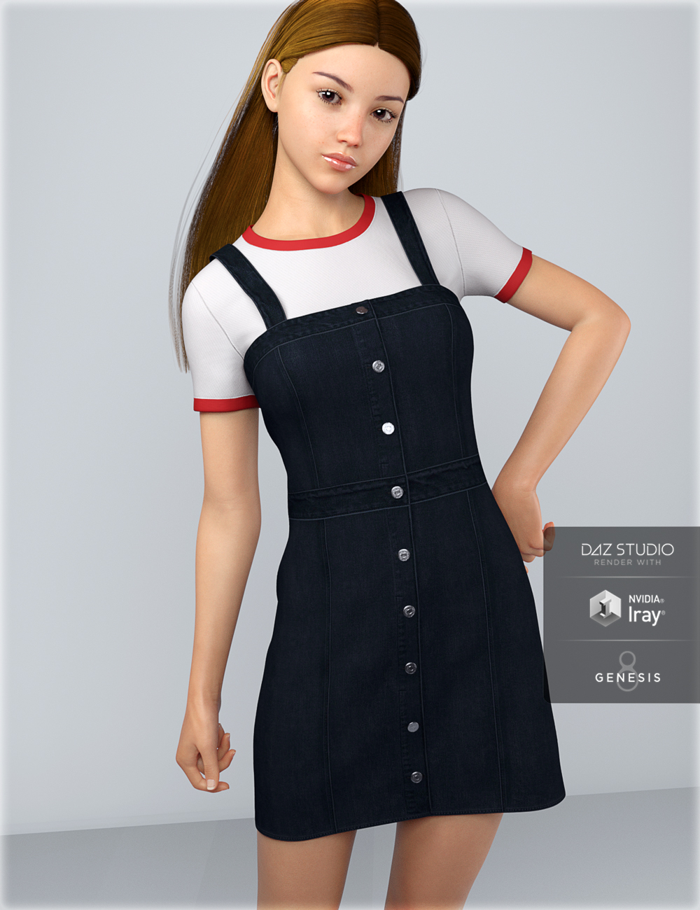dForce HnC Denim Mini Dress Outfit for Genesis 8 Females by: IH Kang, 3D Models by Daz 3D