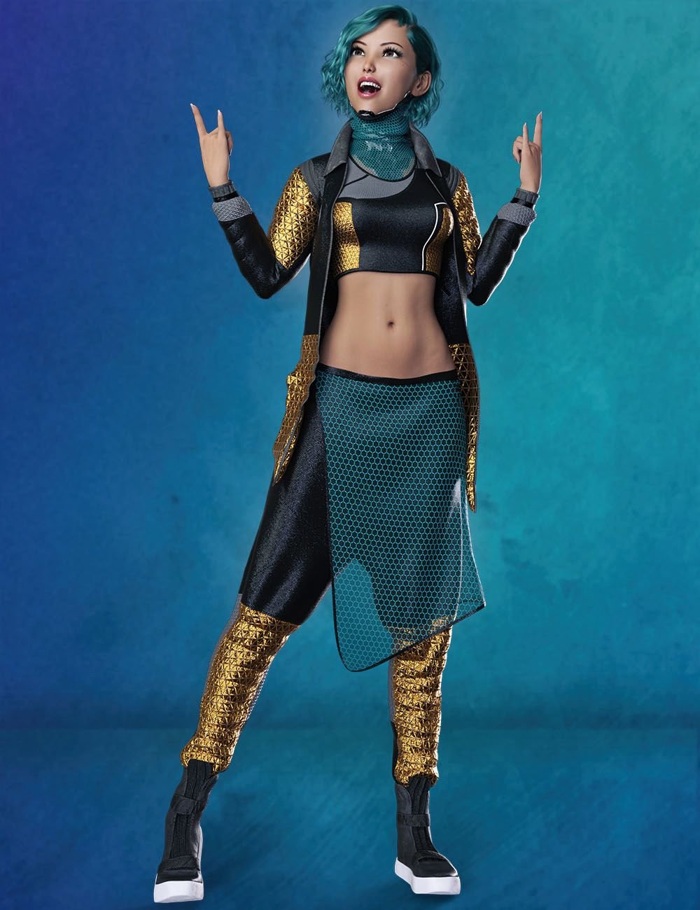 dForce Beautyworks Cyberpunk Outfit 01 For Genesis 8 Females by: Beautyworks, 3D Models by Daz 3D