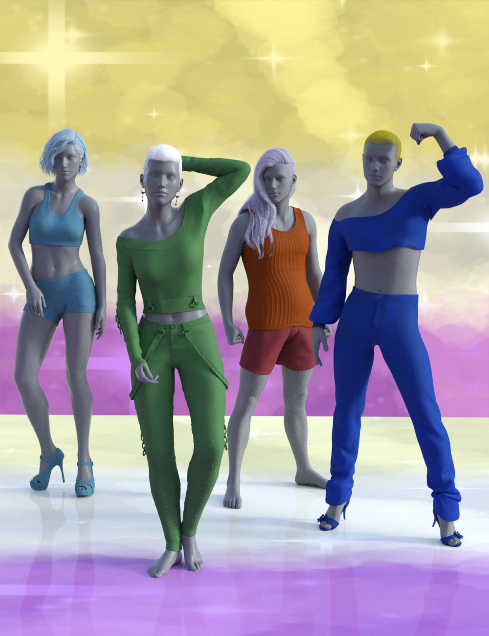 Non-Binary Masculine Poses for Genesis 8 by: , 3D Models by Daz 3D