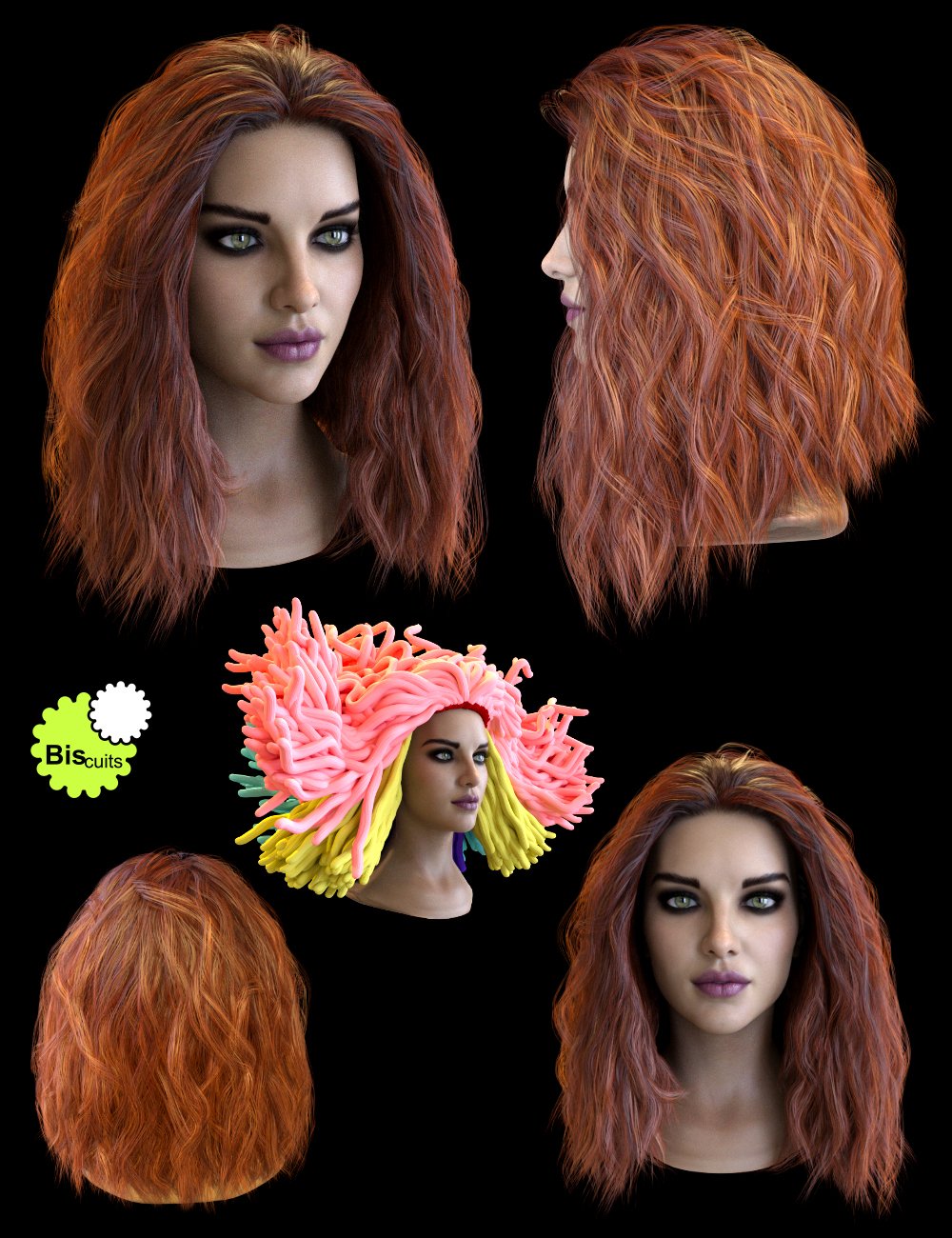 Biscuits Kit Hair with dForce for Genesis 8 Female by: Biscuits, 3D Models by Daz 3D
