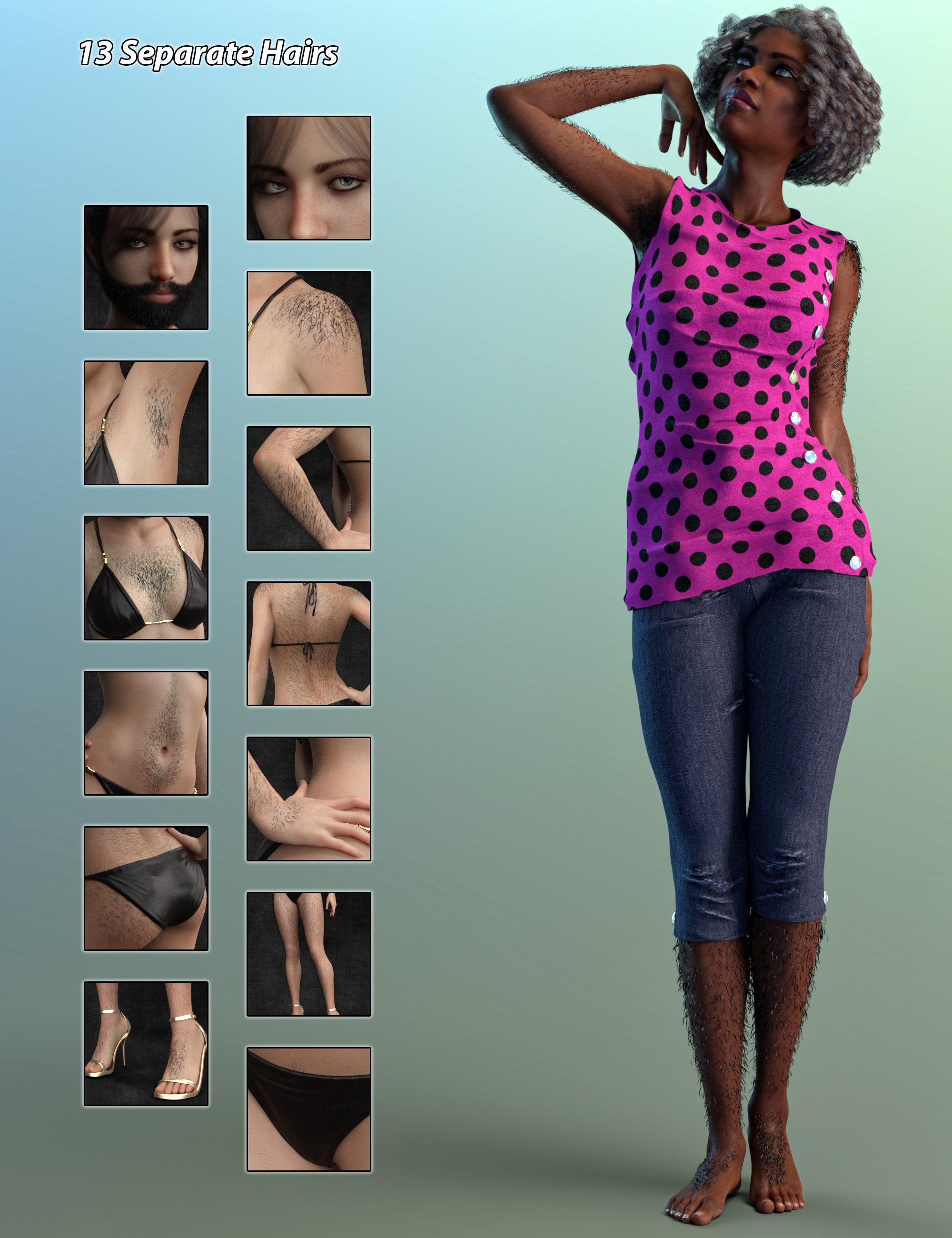 Lush Beard and Body Hair for Genesis 8 Female by: ChangelingChick, 3D Models by Daz 3D