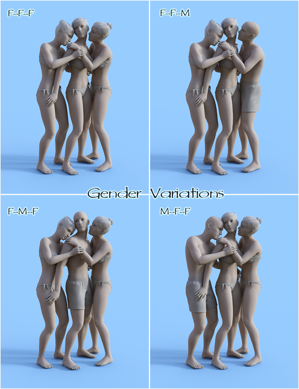 FF's Triad Romance Poses for Genesis 8 by: FeralFey, 3D Models by Daz 3D