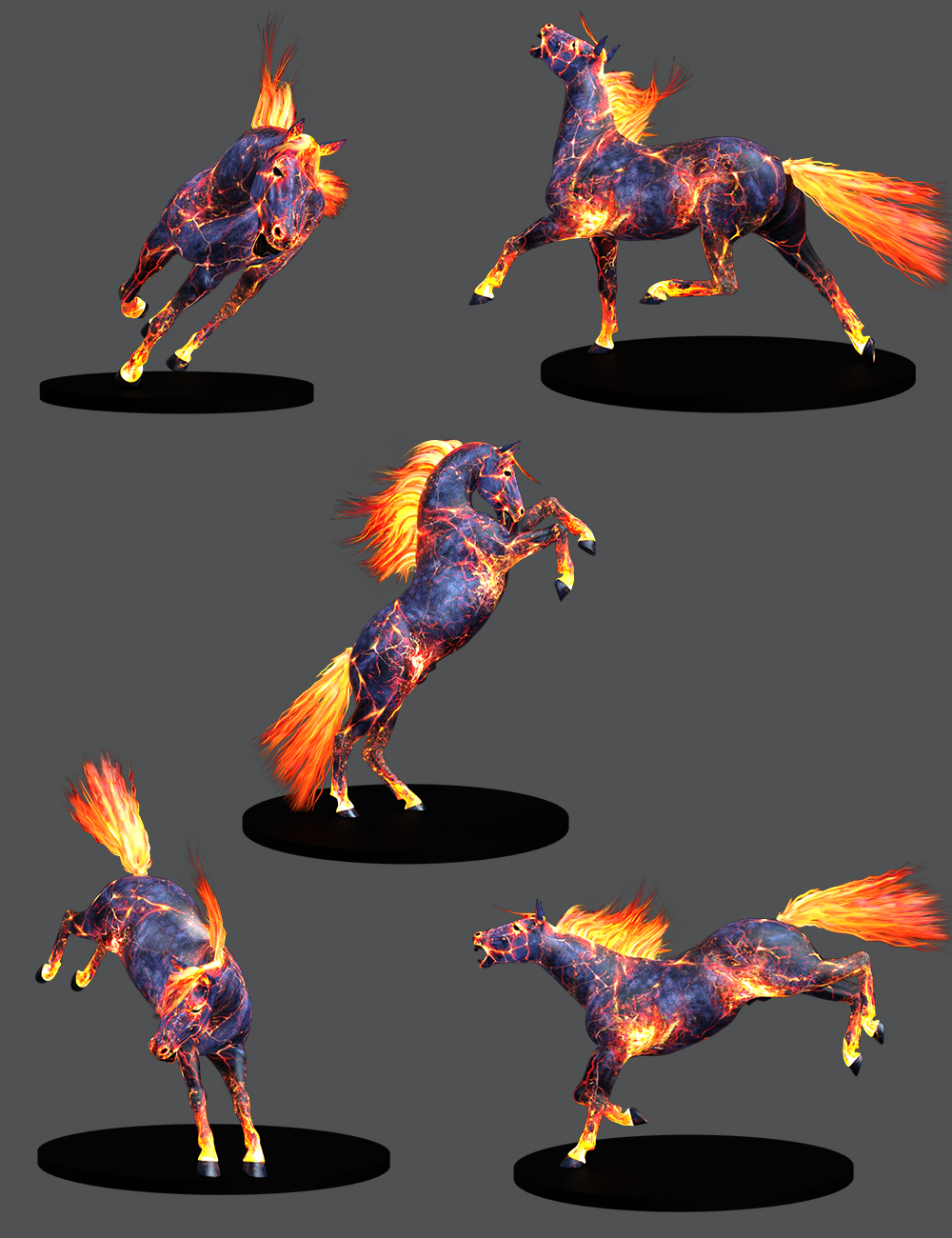 Lava Horse Poses for Daz Horse 2 by: Ensary, 3D Models by Daz 3D