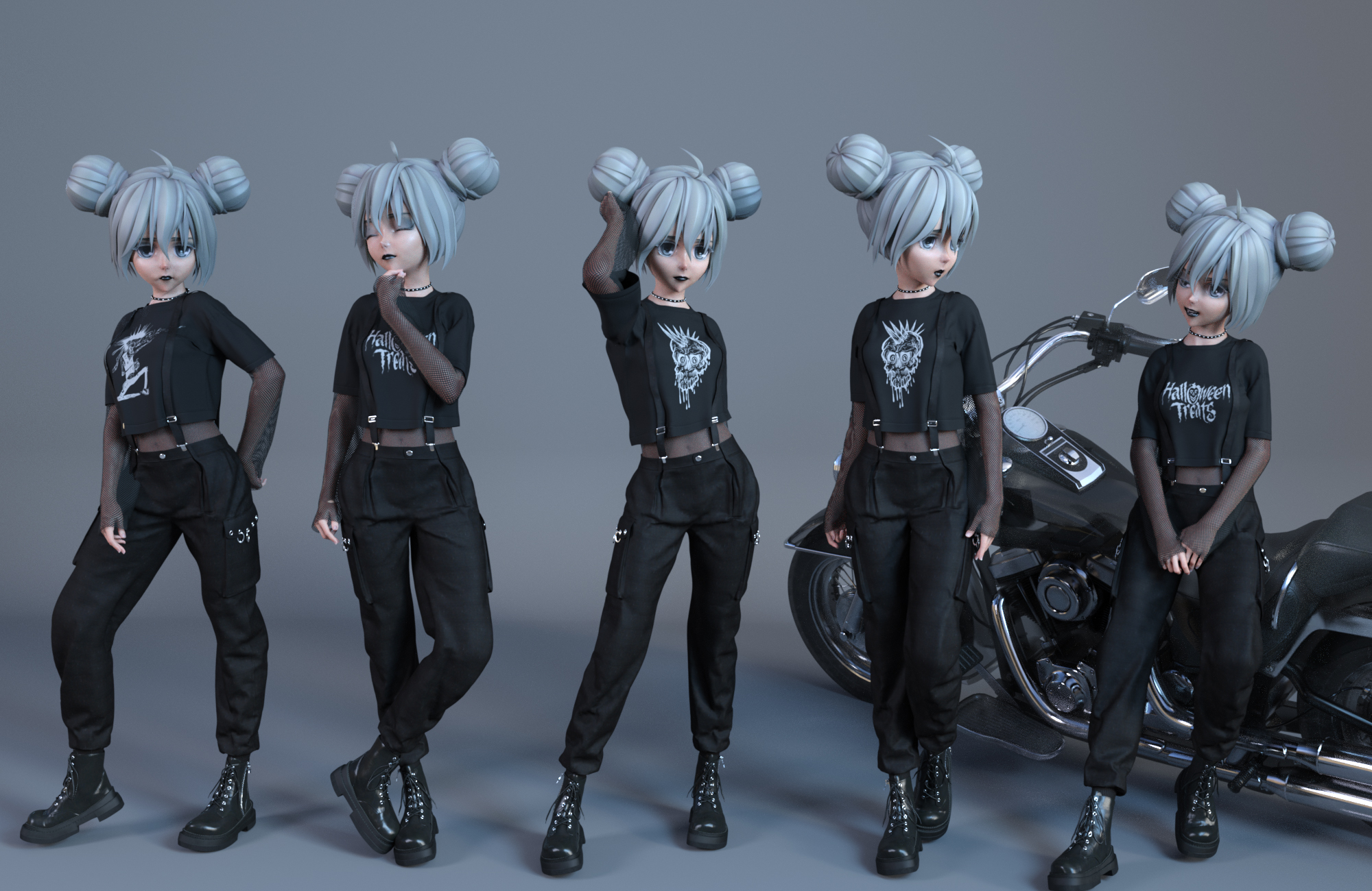 FE dForce Punk Street Outfit and Poses for Genesis 8 Females by: FeSoul, 3D Models by Daz 3D