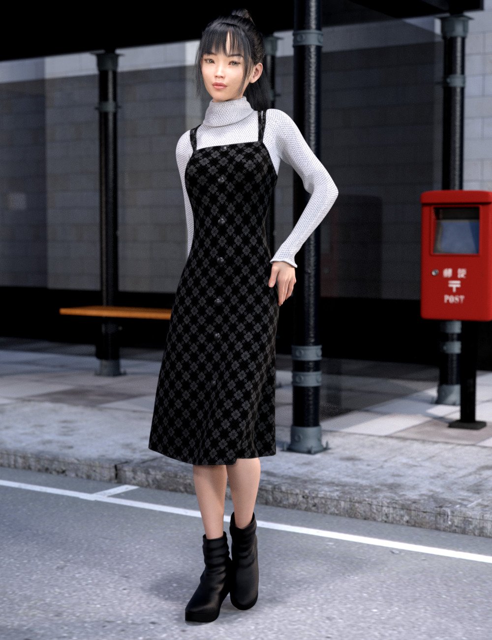 dForce Pinafore Dress for Genesis 8 Females by: tentman, 3D Models by Daz 3D