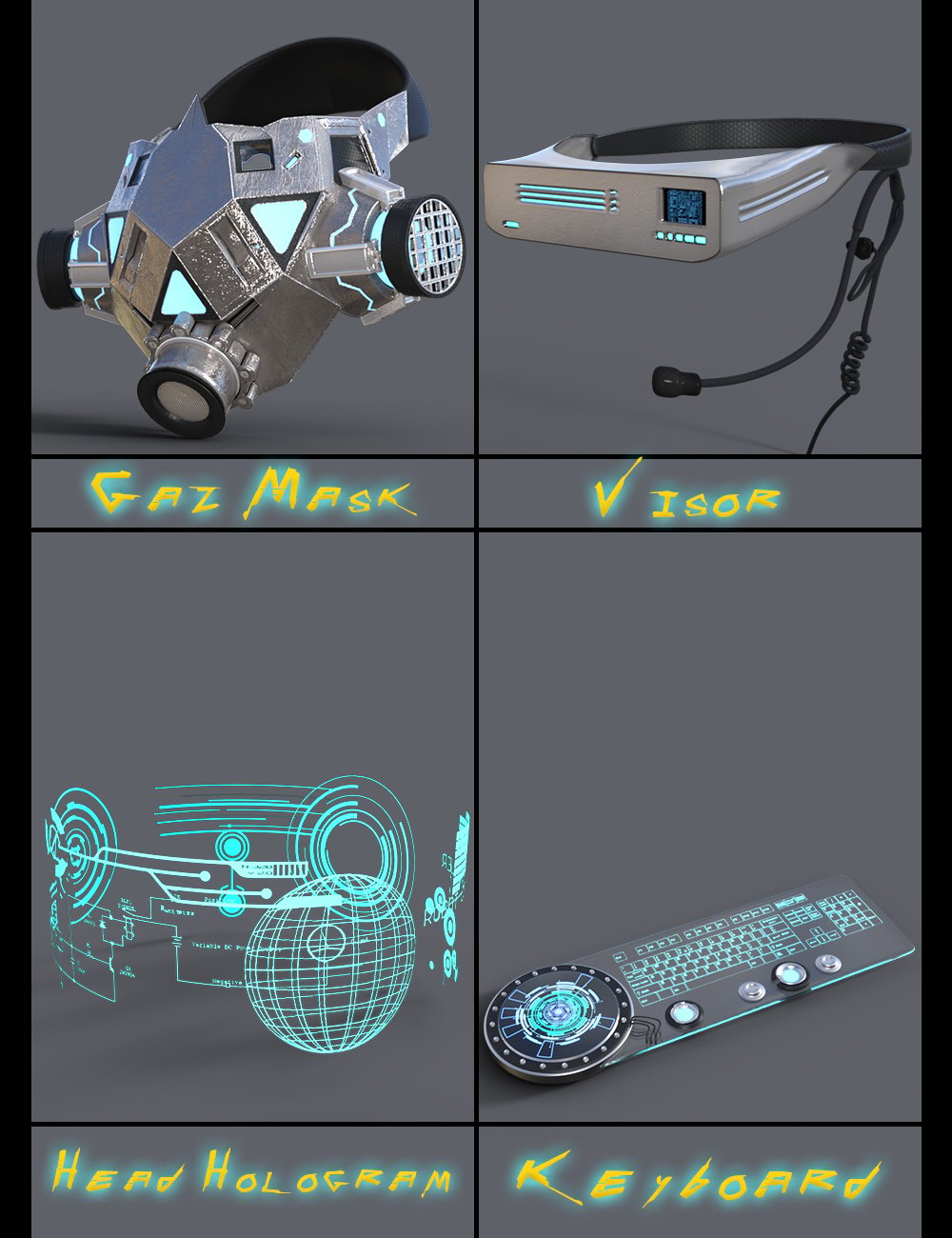 Cyberpunk Gadgets for Genesis 8 by: 3DStyle, 3D Models by Daz 3D
