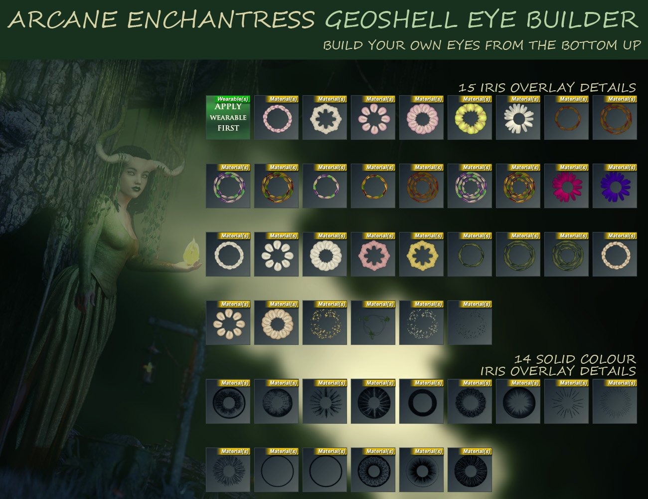 Arcane Enchantress Geoshell Eye Builder For Genesis 8 Female Arcane Enchantress Geoshell Eye Builder For Genesis 8 Female by: ForbiddenWhispers, 3D Models by Daz 3D