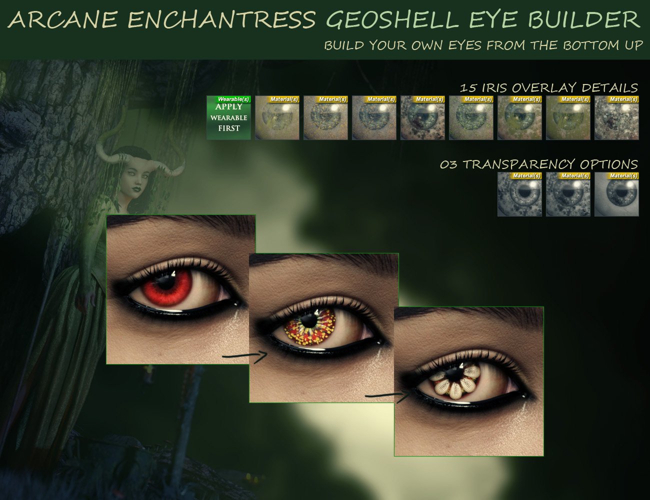 Arcane Enchantress Geoshell Eye Builder For Genesis 8 Female Arcane Enchantress Geoshell Eye Builder For Genesis 8 Female by: ForbiddenWhispers, 3D Models by Daz 3D