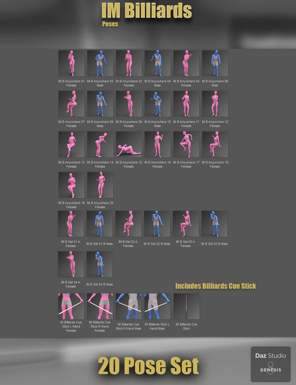 IM Billiards Poses IM Billiards Poses by: Paper TigerIronman, 3D Models by Daz 3D