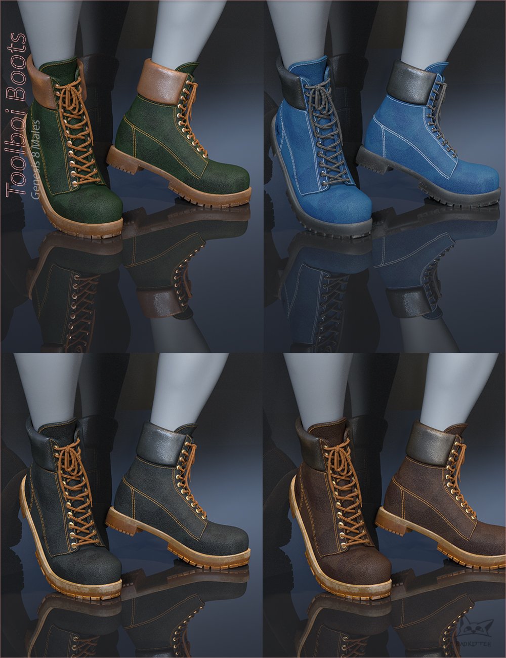 Toolboi Boots for Genesis 8 Males by: BadKitteh Co, 3D Models by Daz 3D