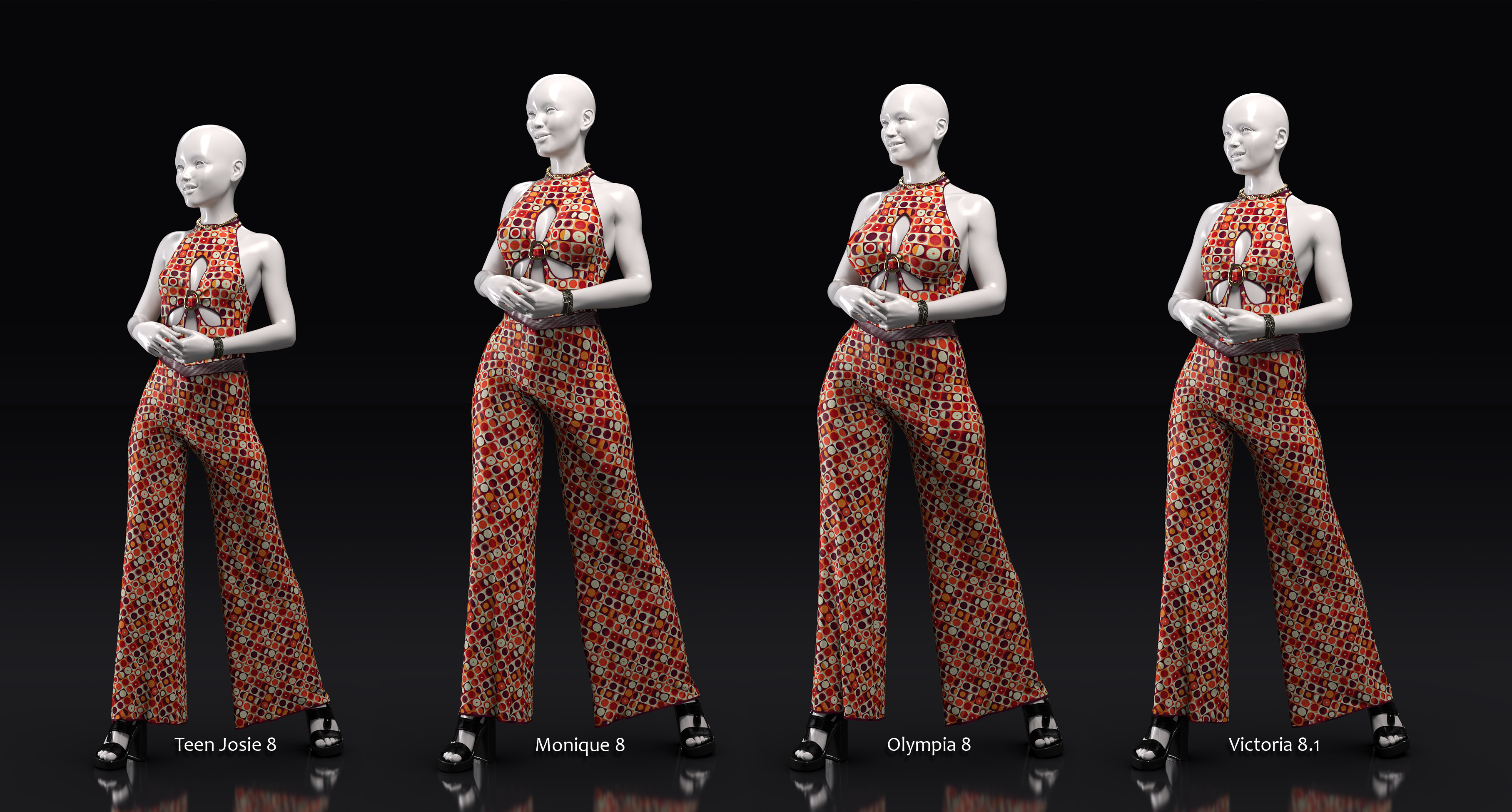 dForce Disco Flare Outfit for Genesis 8 Females by: Barbara BrundonShox-Design, 3D Models by Daz 3D
