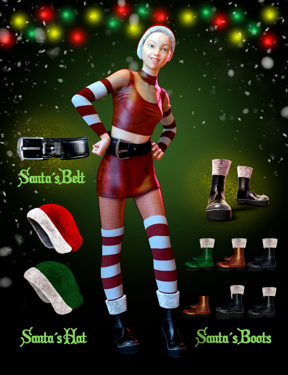 Santa's Helper Outfit for Genesis 8 Females by: Matari3D, 3D Models by Daz 3D