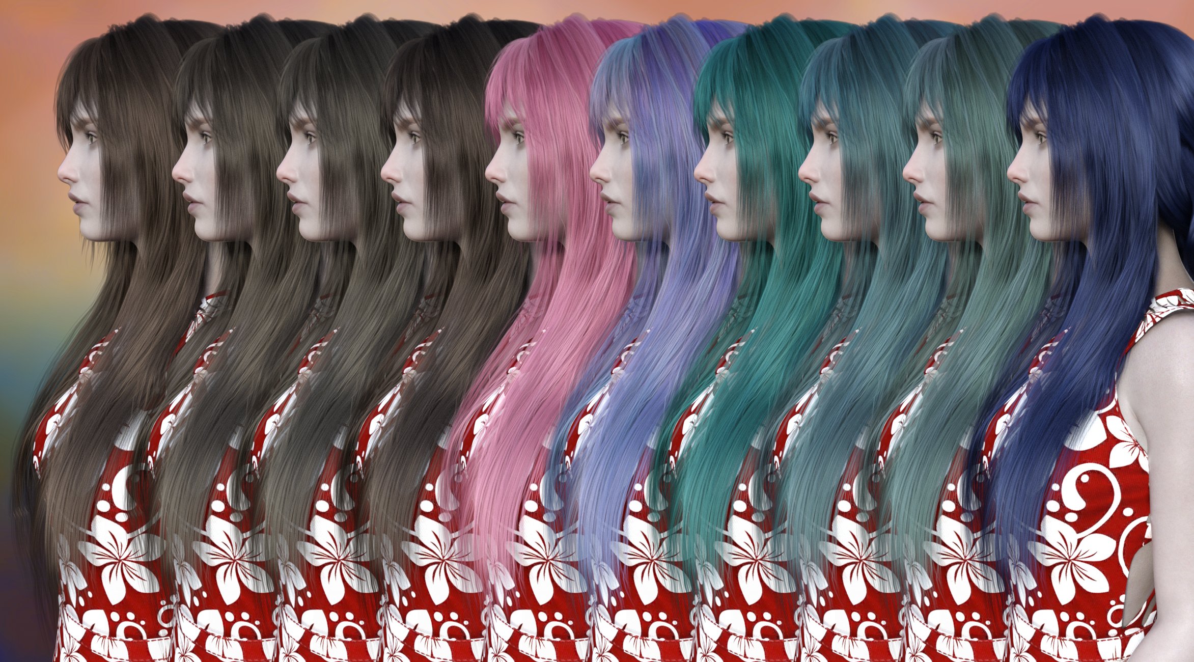 FE Long Hair Vol 01 for Genesis 8 Female by: FeSoul, 3D Models by Daz 3D