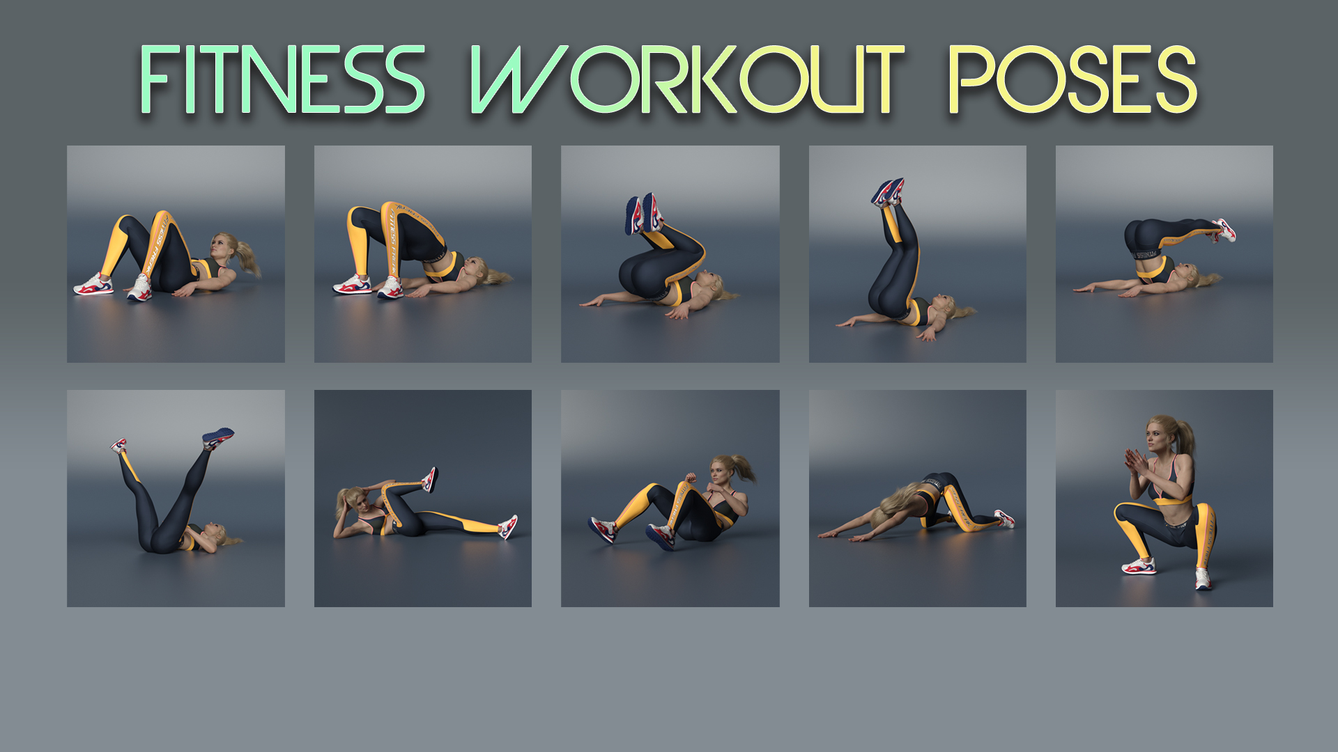 S3D Fitness Workout Poses by: Slide3D, 3D Models by Daz 3D