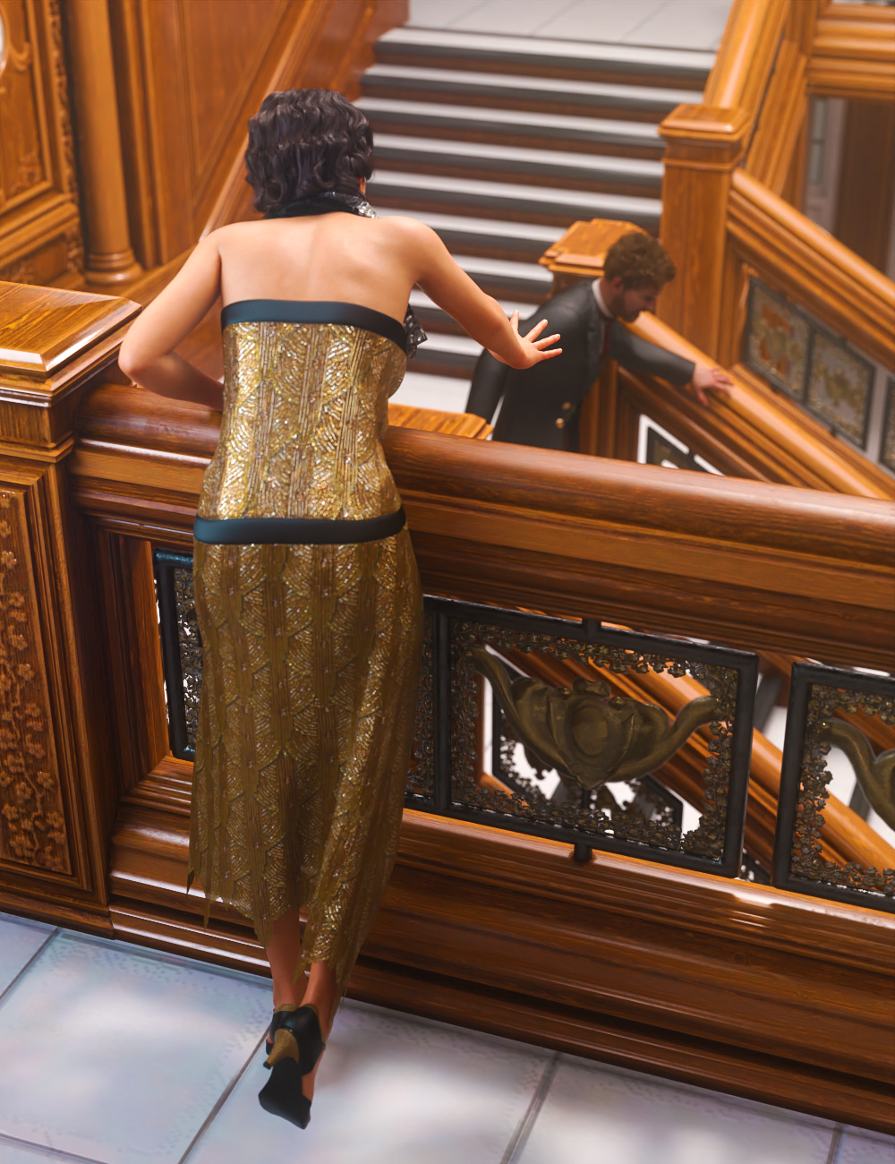 Grand Staircase Grandeur Poses for Genesis 8 by: FeralFey, 3D Models by Daz 3D