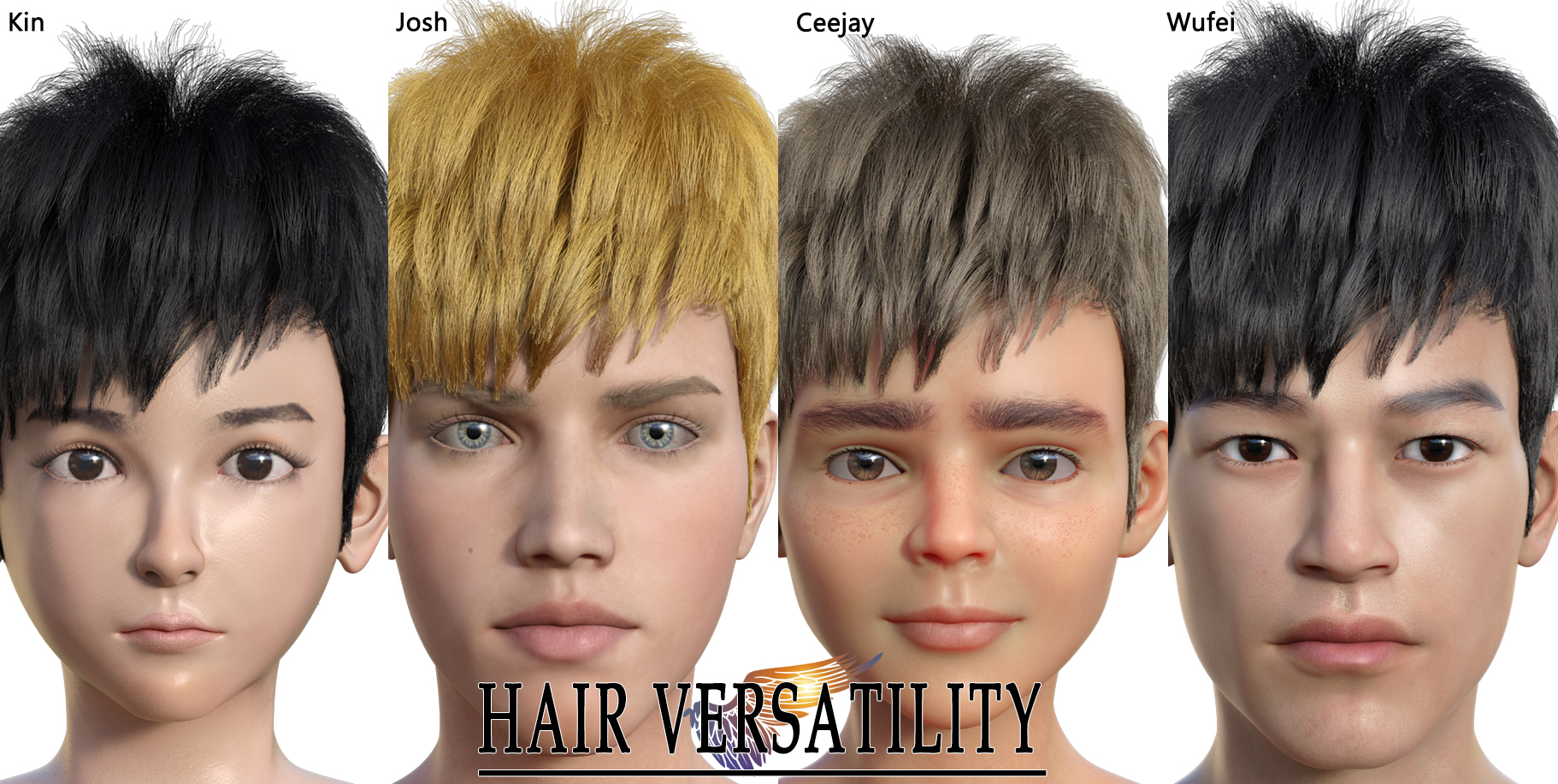 Kin Character and dForce Kin Hair for Genesis 8 Males by: Panda, 3D Models by Daz 3D