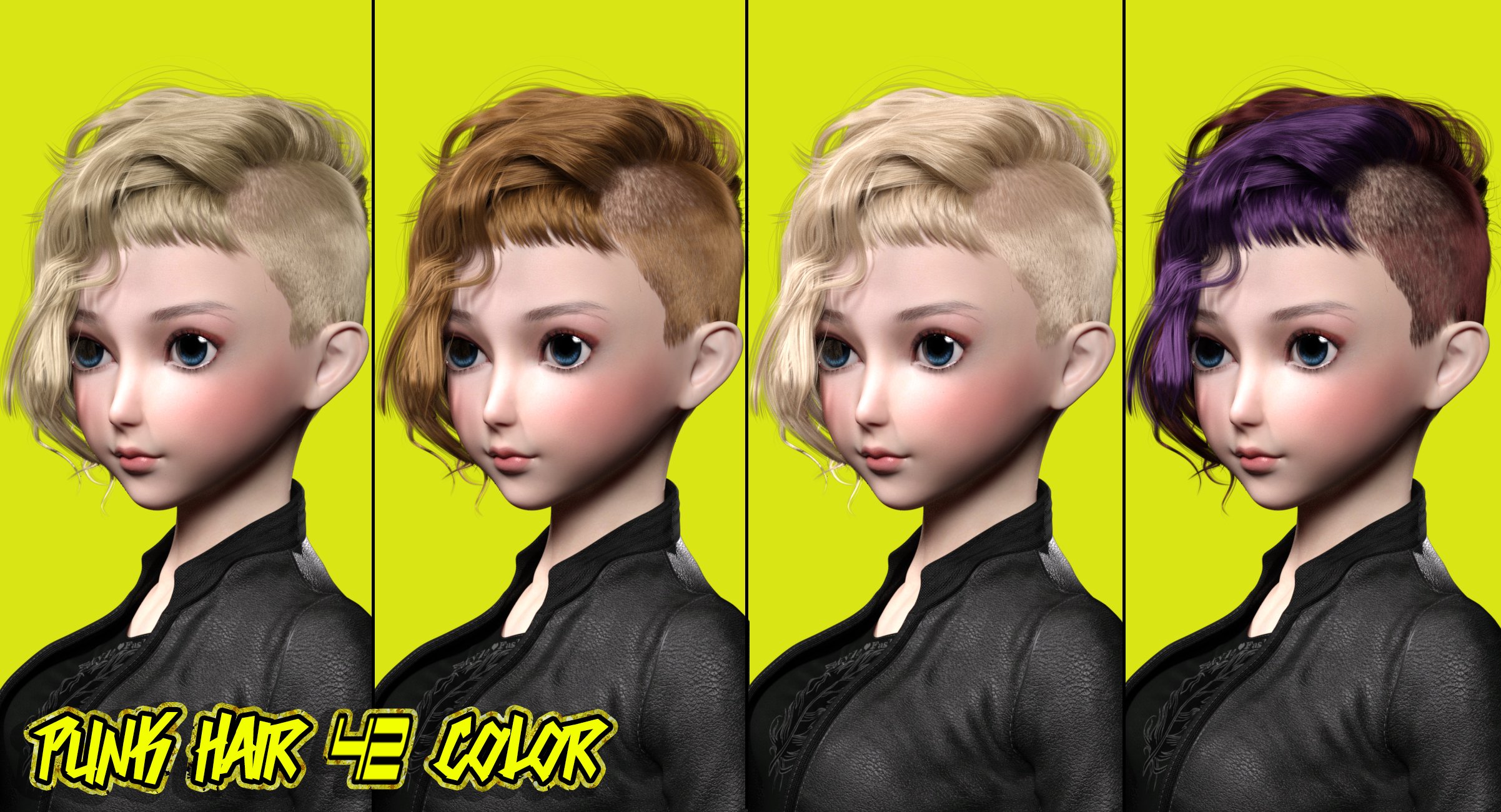 FE Punk Hair Vol 1 for Genesis 8 Females by: FeSoul, 3D Models by Daz 3D