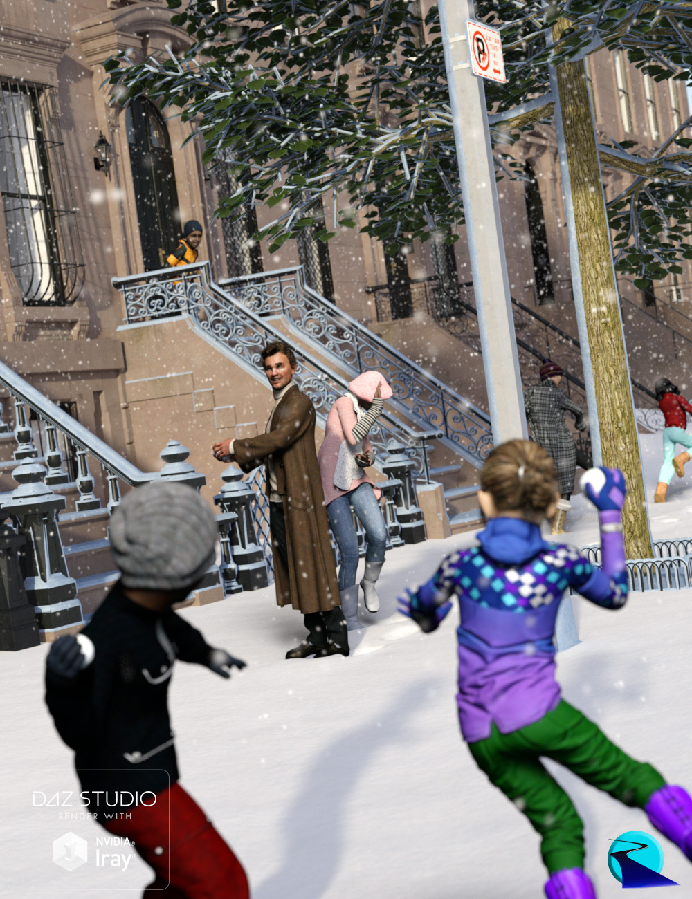 Now-Crowd Billboards - Snowball Fight (Winter Fun IV) by: RiverSoft Art, 3D Models by Daz 3D