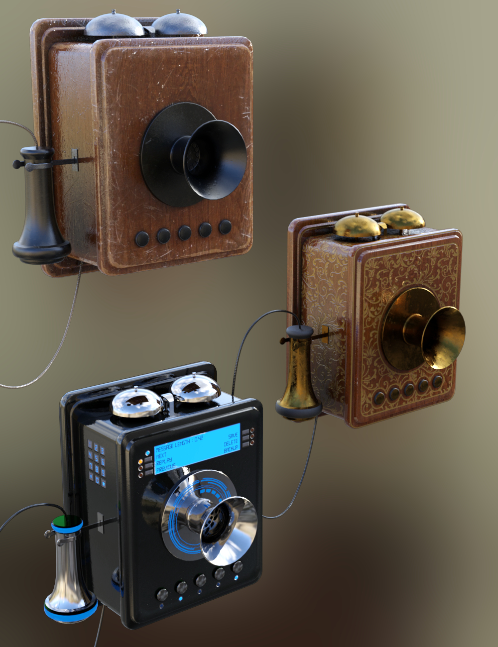 Antique Telephones by: Merlin Studios, 3D Models by Daz 3D