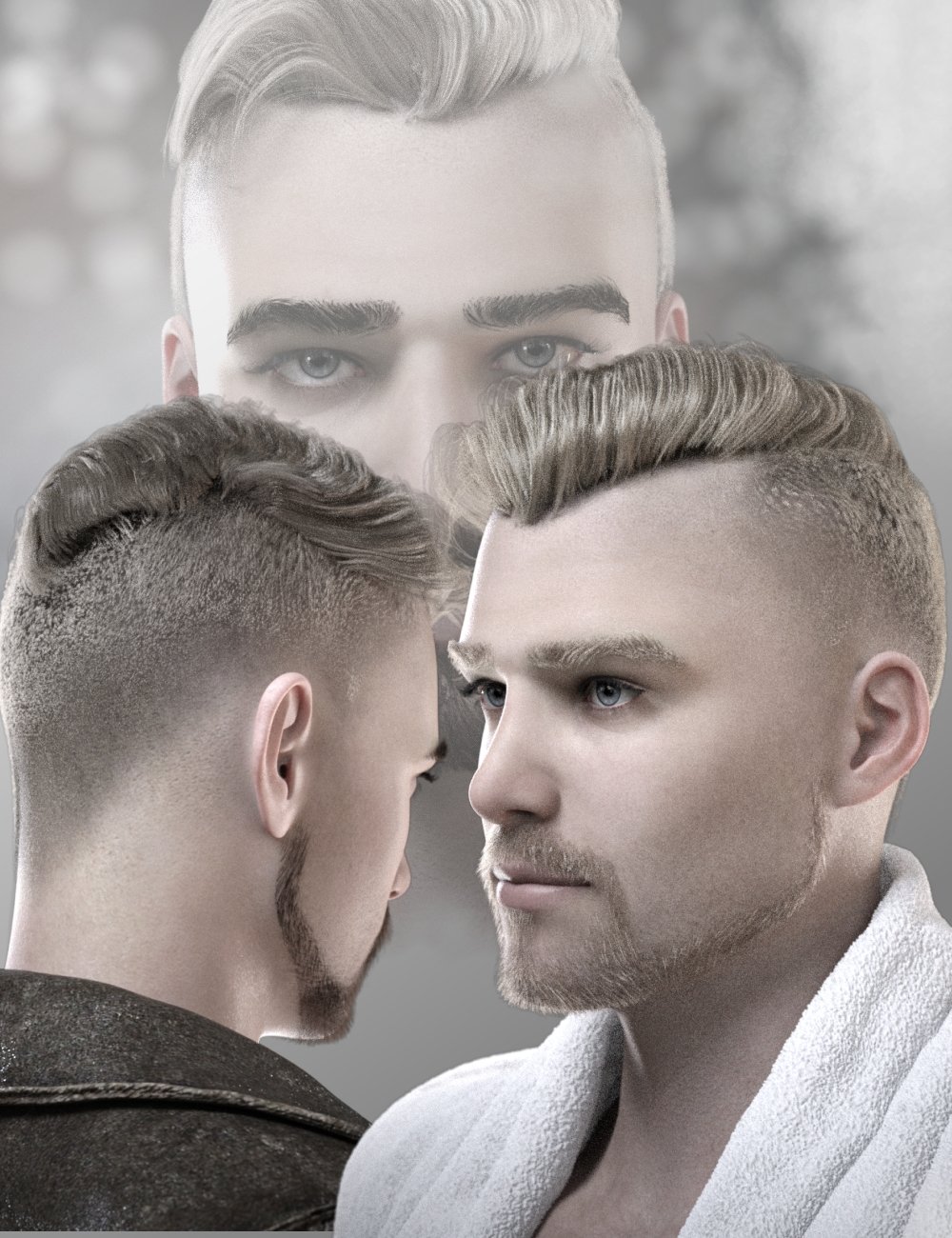 Beau Fade Flip Hair, Beard and Eyebrows for Genesis 8 and 8.1 Males by: Neftis3D, 3D Models by Daz 3D