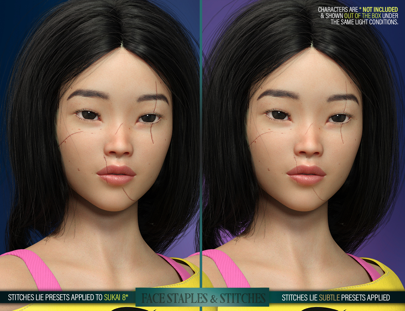 HD Face Staples and Stitches for Genesis 8 Females Daz 3D